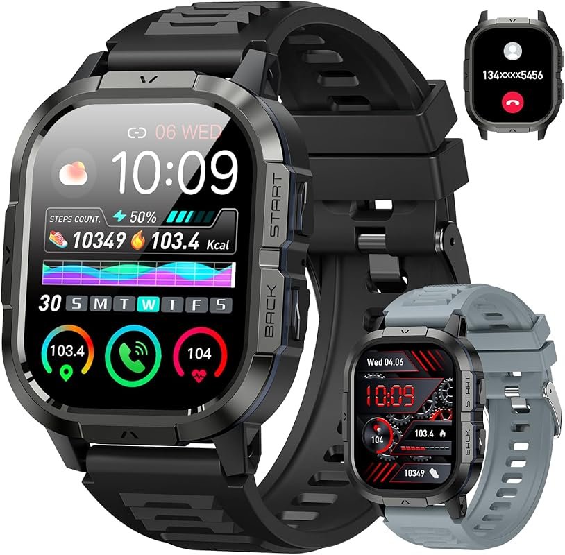 Military Smart Watch for Men: Make/Answer Calls, Heart Rate Monitor, W