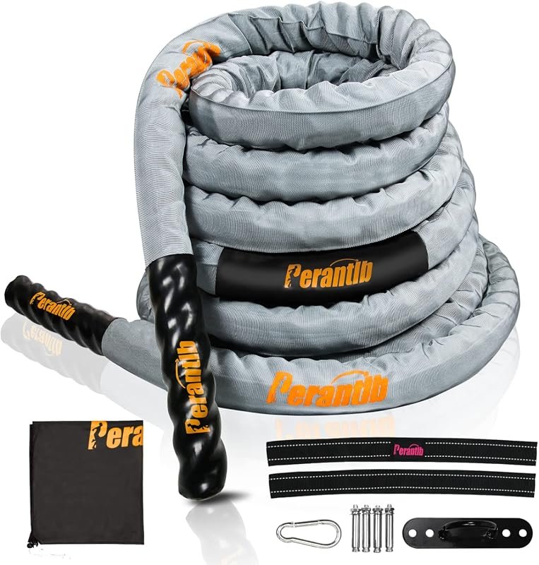 Perantlb Poly Battle Rope with Protective Cloth Sleeve for Full Body M