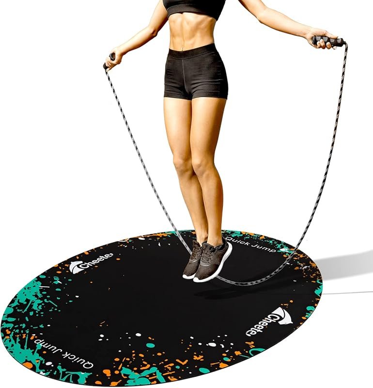 Large Rubber Jump Rope Mat for Home Gym, Non-Slip Oval Exercise Floori