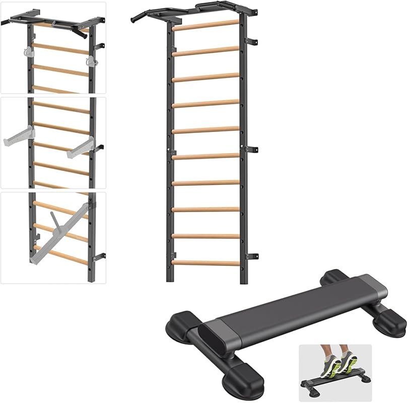 Kipika Gymnastic Stall Bar and Calf Raise Bundle, Swedish Ladder Train