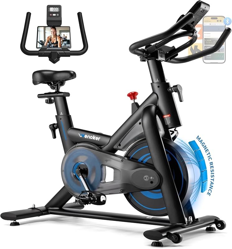 350LB Magnetic Resistance Stationary Exercise Bike with App Sync, Sile