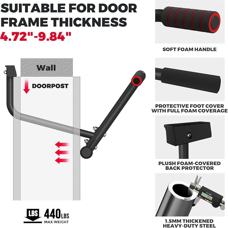 ONETWOFIT Heavy Duty Doorway Pull-Up Bar, 440 Lbs Capacity Multi-Grip
