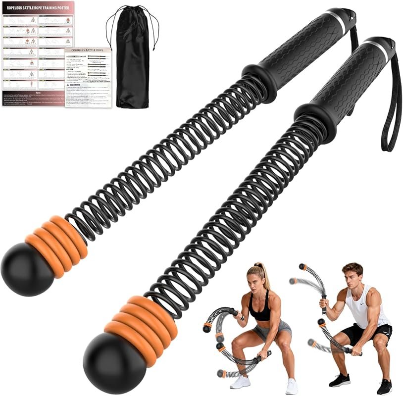 Portable Ropeless Battle Ropes with 8 Adjustable Weight Rings and Stor