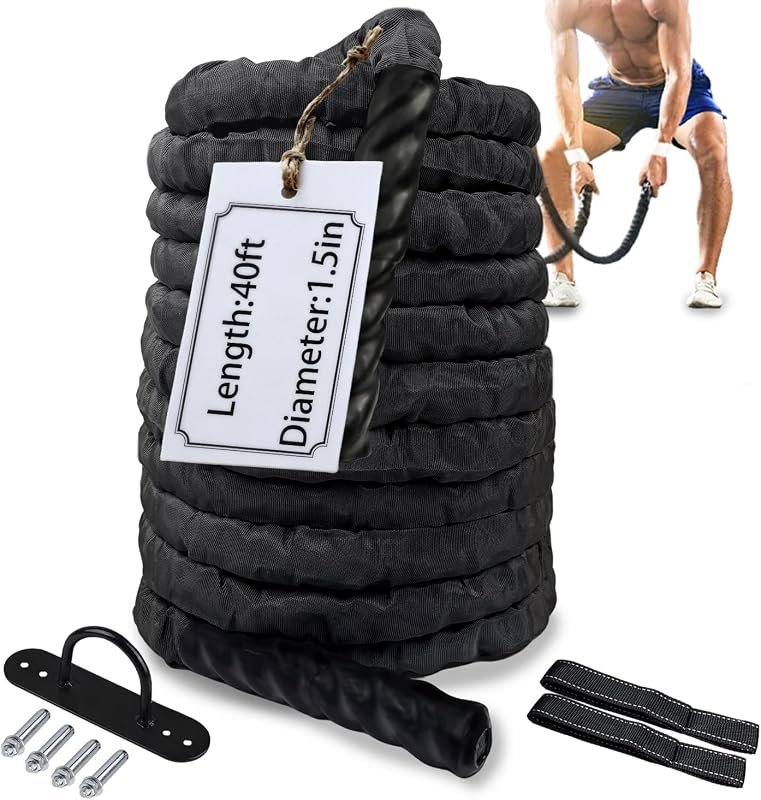 1.5-Inch Battle Rope for Home Gym, 40ft Heavy Weighted Exercise Rope f