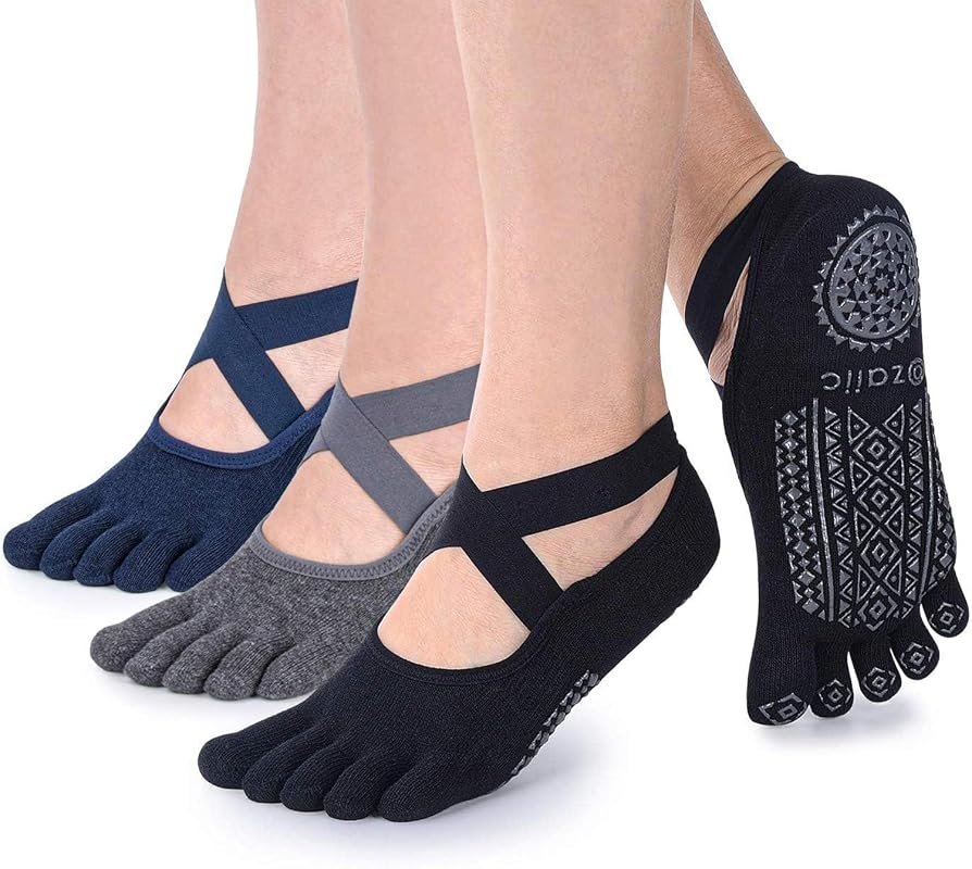 Ozaiic Non-Slip Five Toe Yoga Socks for Women, Breathable Grippy Pilat