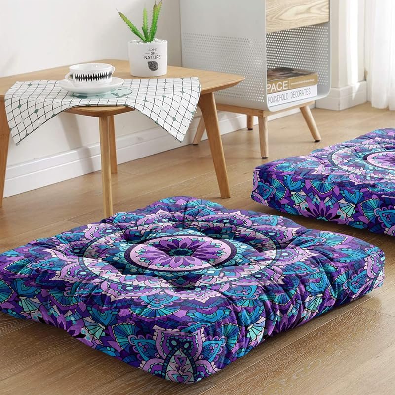 Mandala Boho Meditation Floor Cushion 22x22 Inch Square Yoga Pillow fo