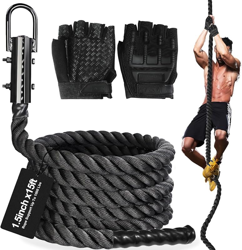 Heavy Duty Climbing Rope for Fitness Strength Training, Indoor and Out