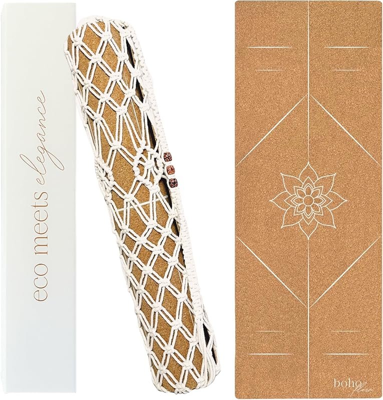 Premium Cork Yoga Mat with Natural Rubber Cushioning, Alignment Lines,