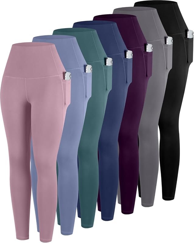 ATHVOTAR 7 Pack Women’s High Waisted Yoga Leggings with Pockets for Co