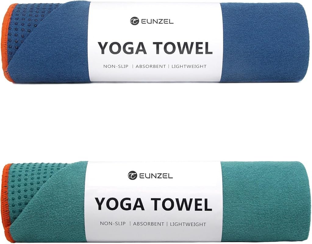 Eunzel 2 Pack Non-Slip Hot Yoga Towel with Grip Dots, Absorbent Microf