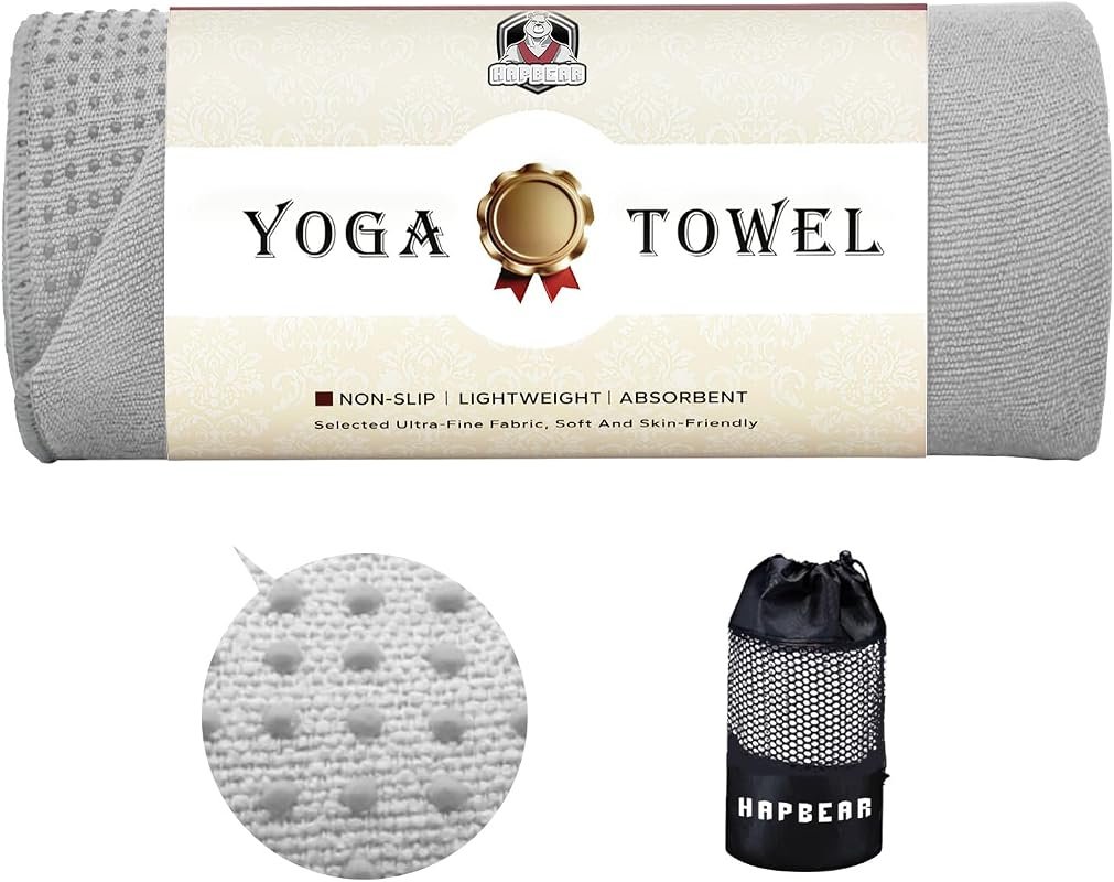 HAPBEAR Non-Slip Hot Yoga Towel with Grip Dots, Absorbent Microfiber F