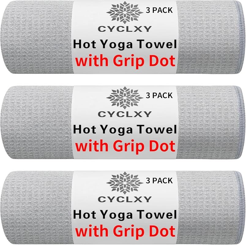 3 Pack Non-Slip Yoga Mat Towel with Grip Dots, Super Absorbent Microfi