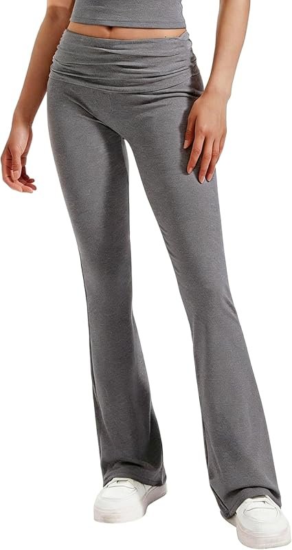 YETOWA High Waisted Ruched Flare Yoga Pants for Women with Tummy Contr