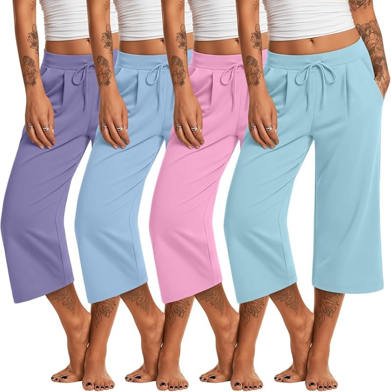 Huukeay 4 Pack Women’s Wide Leg Capri Pants