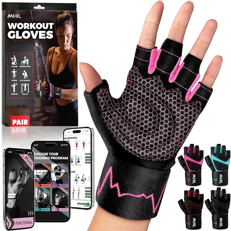 MhIL Workout Gloves for Women – Breathable Gym Gloves with Palm Protec