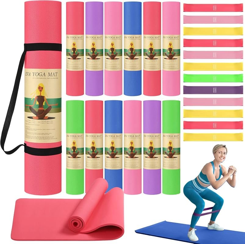 Hoolerry 36-Piece Yoga Mat Bulk Set with Resistance Bands and Carrying