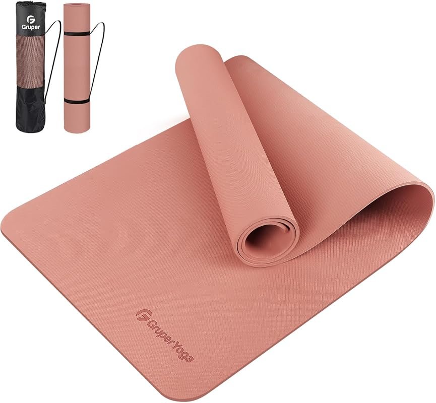 Gruper Non-Slip TPE Yoga Mat with Carrying Strap for Home Fitness, Pil