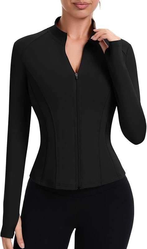 ZHENWEI Women’s Cropped Zip-Up Workout Jacket Long Sleeve Athletic Fit