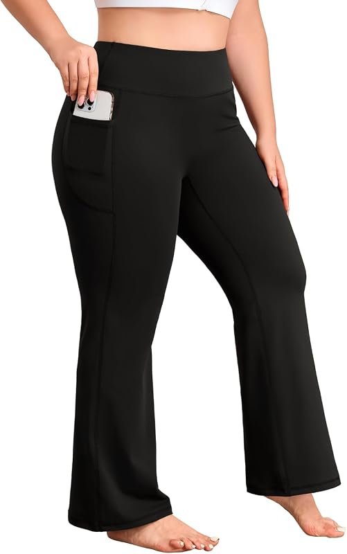 Women's Plus Size High Waisted Flare Yoga Pants with Pockets for Athle