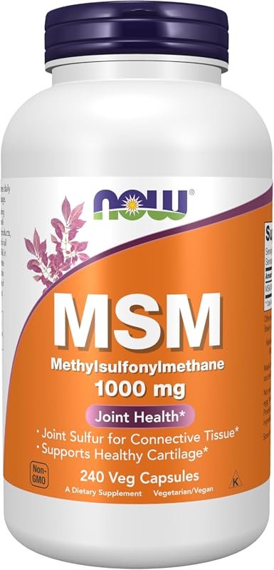 NOW Supplements MSM 1000 mg Pure Sulfur Supplement for Connective Tiss
