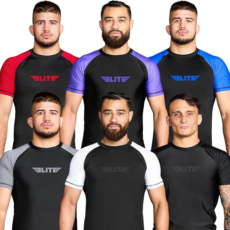 Elite Sports Men's Short Sleeve Jiu Jitsu BJJ Rash Guard for No-Gi MMA