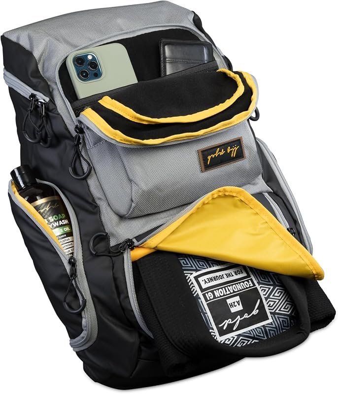 Gold BJJ Jiu Jitsu Backpack - Heavy Duty Gym Bag Featuring Waterproof