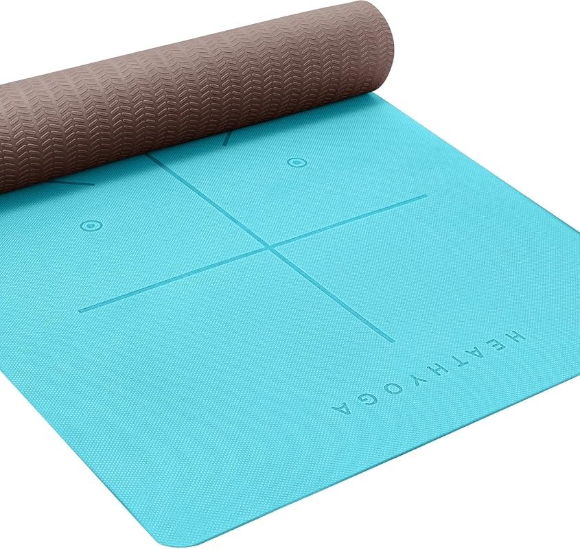 Heathyoga Non-Slip TPE Yoga Mat with Body Alignment Lines, 1/4 Inch Th