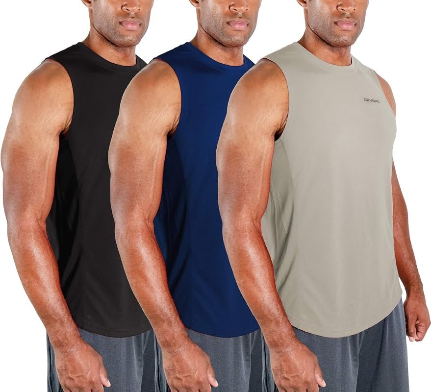 DEVOPS 3 Pack Men's Dry Fit Muscle Tank Tops