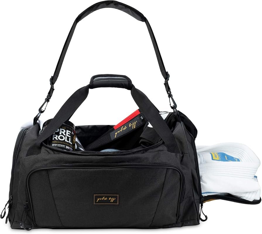 Gold BJJ Jiu Jitsu Duffle Bag with Waterproof Pocket for Sweaty Gear,