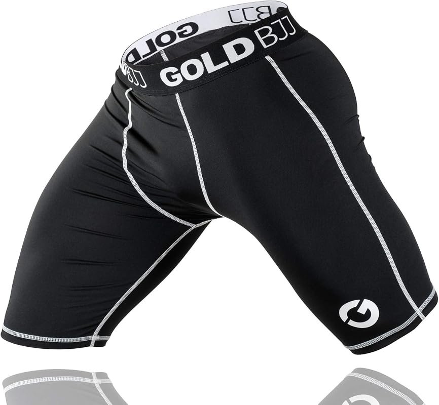 Gold BJJ Jiu Jitsu Compression Shorts Base Layer for Gi and No Gi Grap