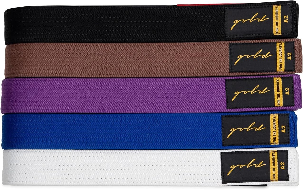 Gold BJJ Jiu Jitsu Belt Premium Cotton Belts with Rank Bar for Stripes