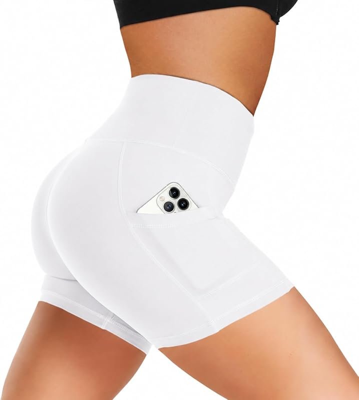 High Waisted Biker Shorts for Women with Deep Pockets