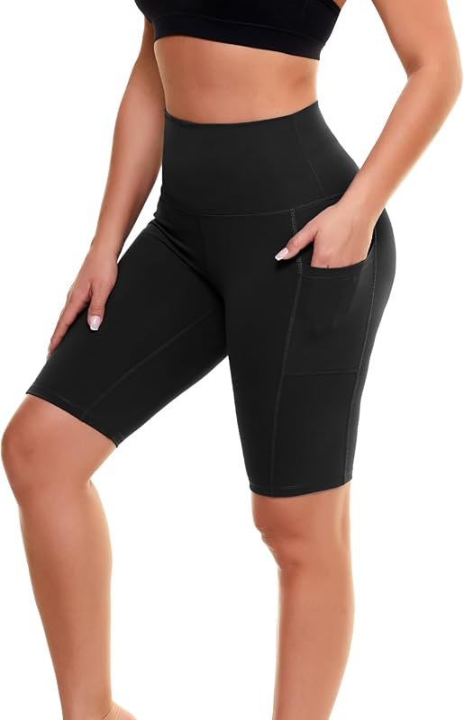 High Waisted Biker Shorts for Women with Deep Pockets