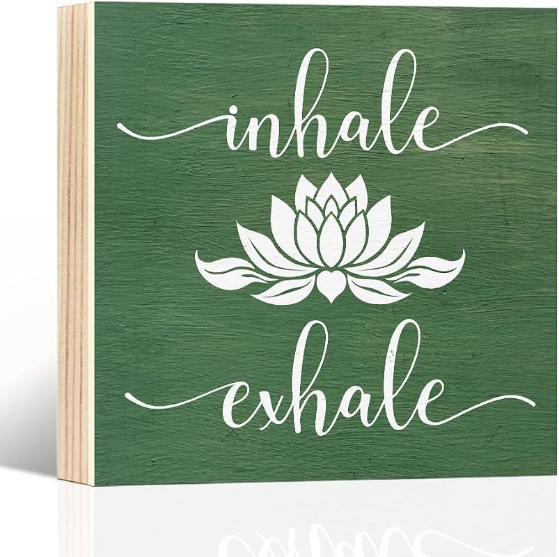 Inhale Exhale Wooden Box Sign Rustic Yoga Wall Art Inspirational Lotus