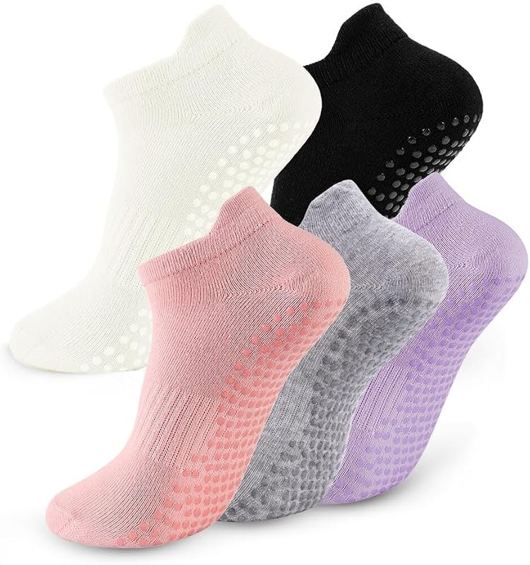 5 Pairs Non-Slip Pilates Crew Socks