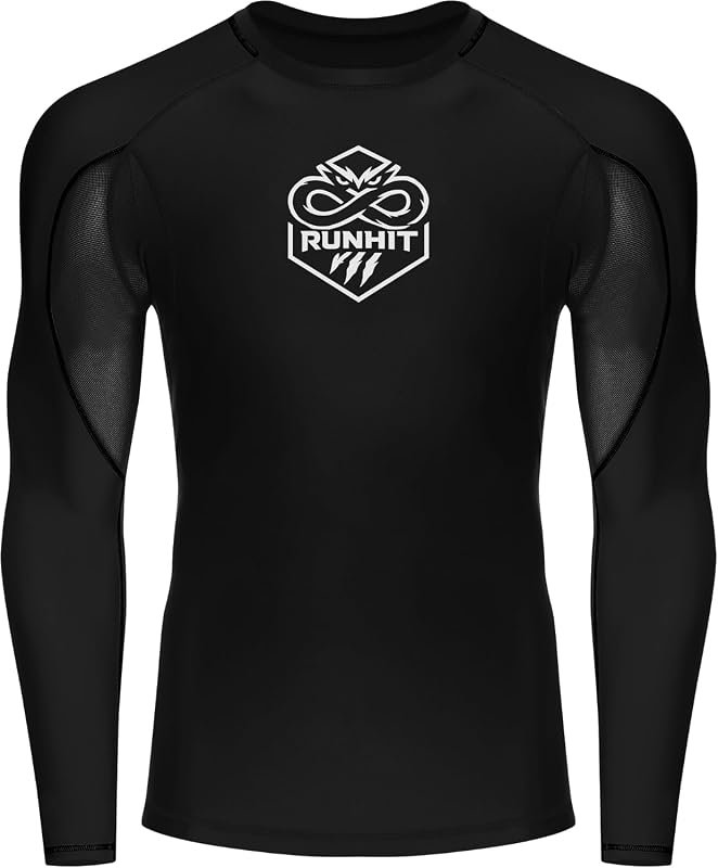 Runhit Men's BJJ Rash Guard Jiu Jitsu Compression Long Sleeve Shirt fo