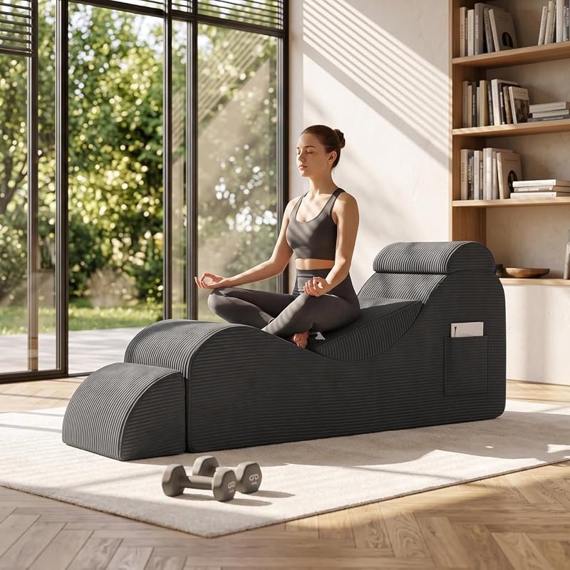 Ergonomic Yoga Floor Chair with High-Density Foam Ottoman Detachable B