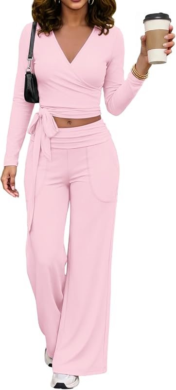 Womens Long Sleeve Wide Leg Set